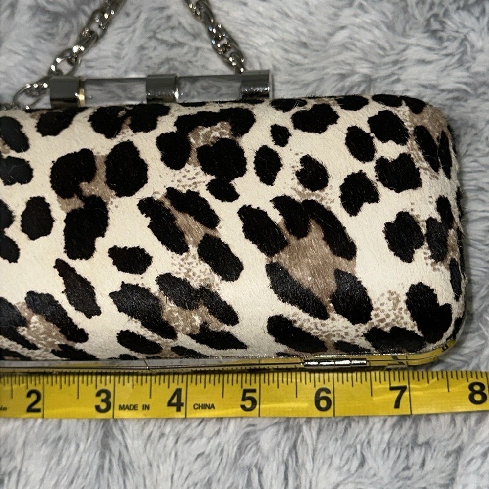 White House Black Market Leopard Haircalf Box Clutch Silver Chain Bag - Picture 11 of 12